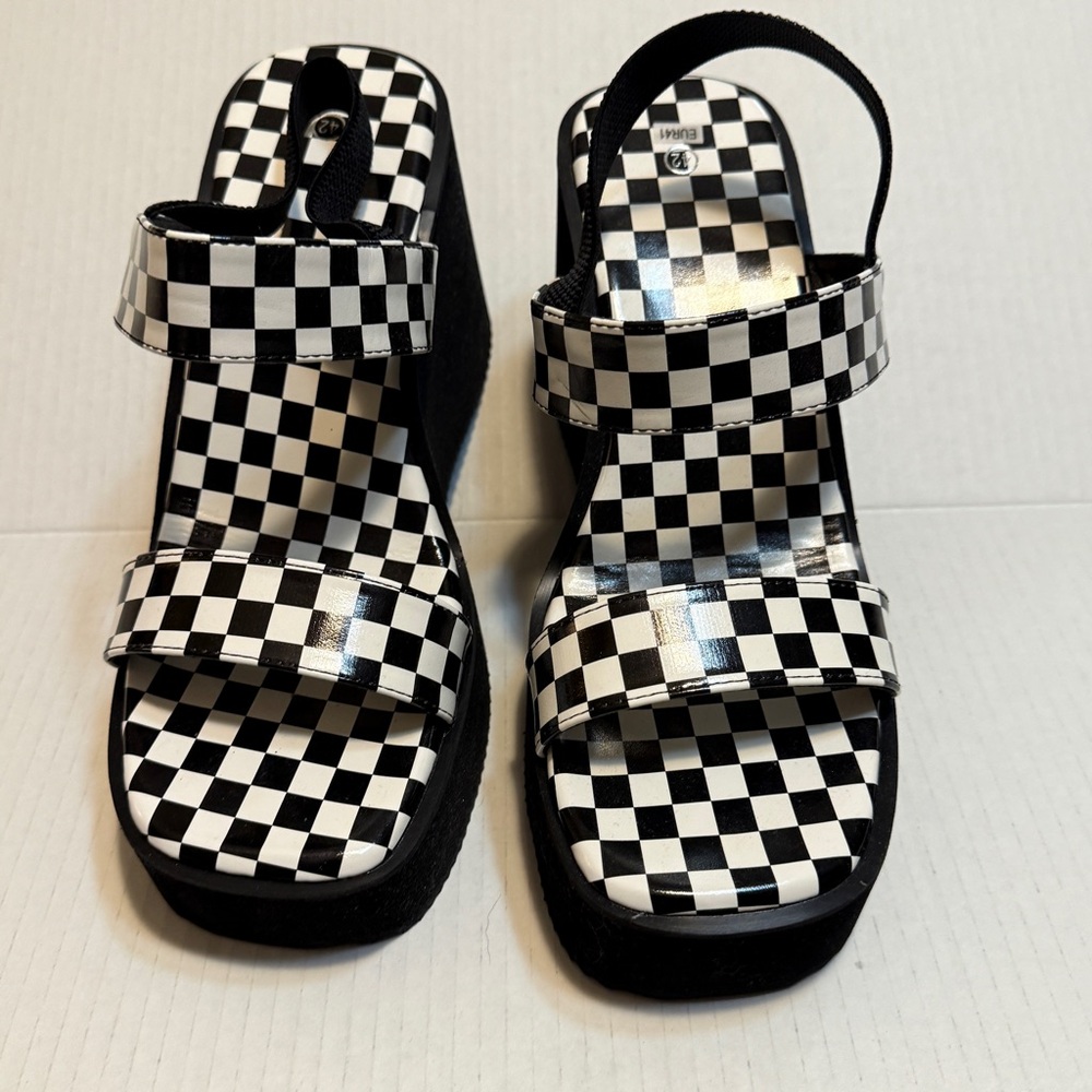 Checkered Pattern Platform Sandals, Trendy Slip o… - image 5